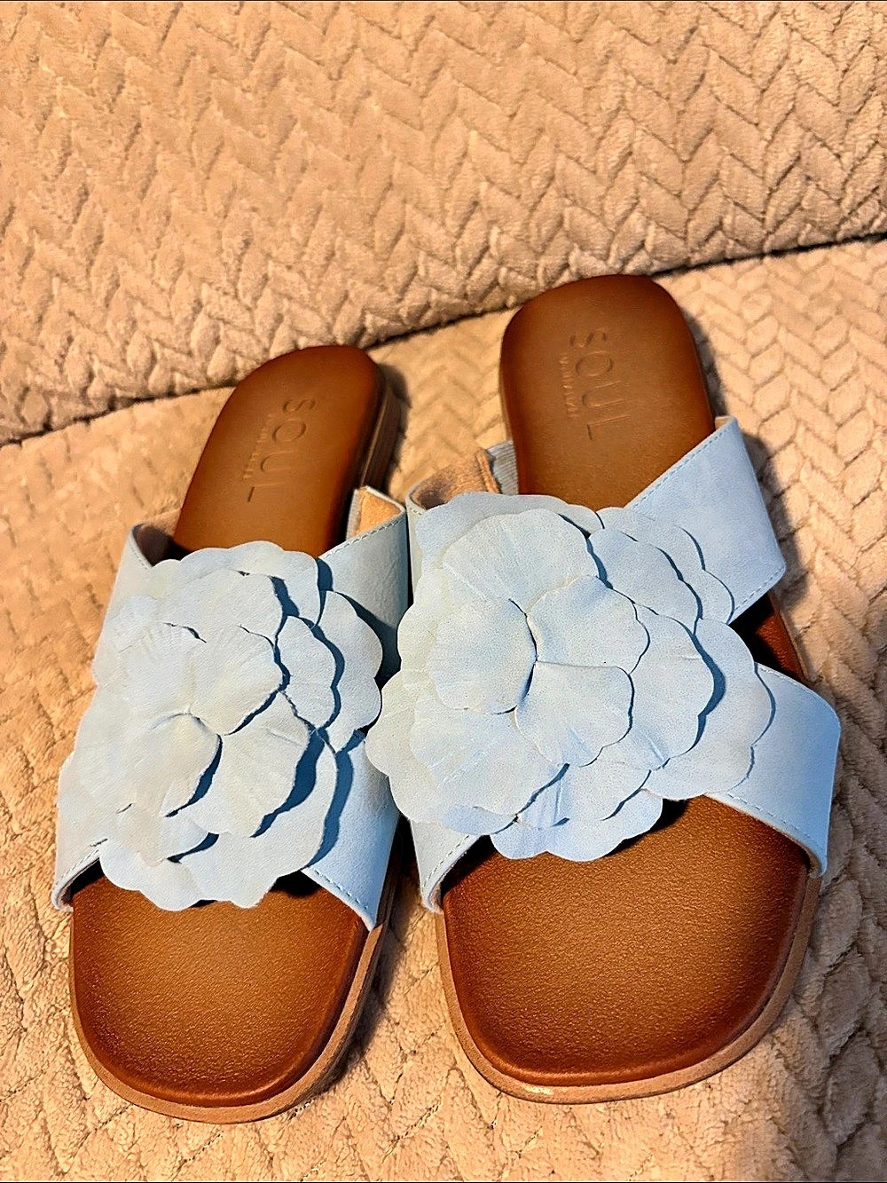 SOUL Floral Slide Sandals in Blue Like New